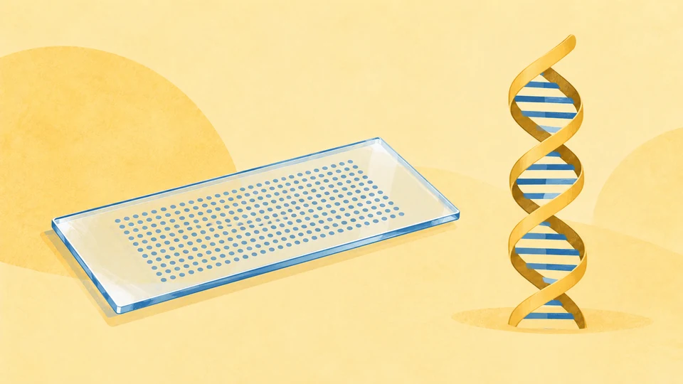 En petriskål med blå prikker og en gylden DNA-streng på gul baggrund.
